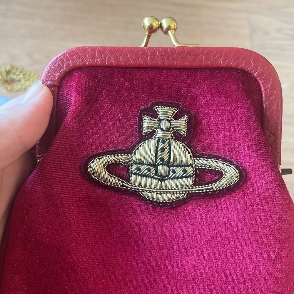 Vivienne Westwood Red Velvet Crossbody Bag Dust Bag 2 Straps